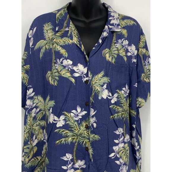 Hilo Hattie Women Size XL Extra Large Aloha Hawaiian Top Shirt Blue Floral EUC - Picture 3 of 7